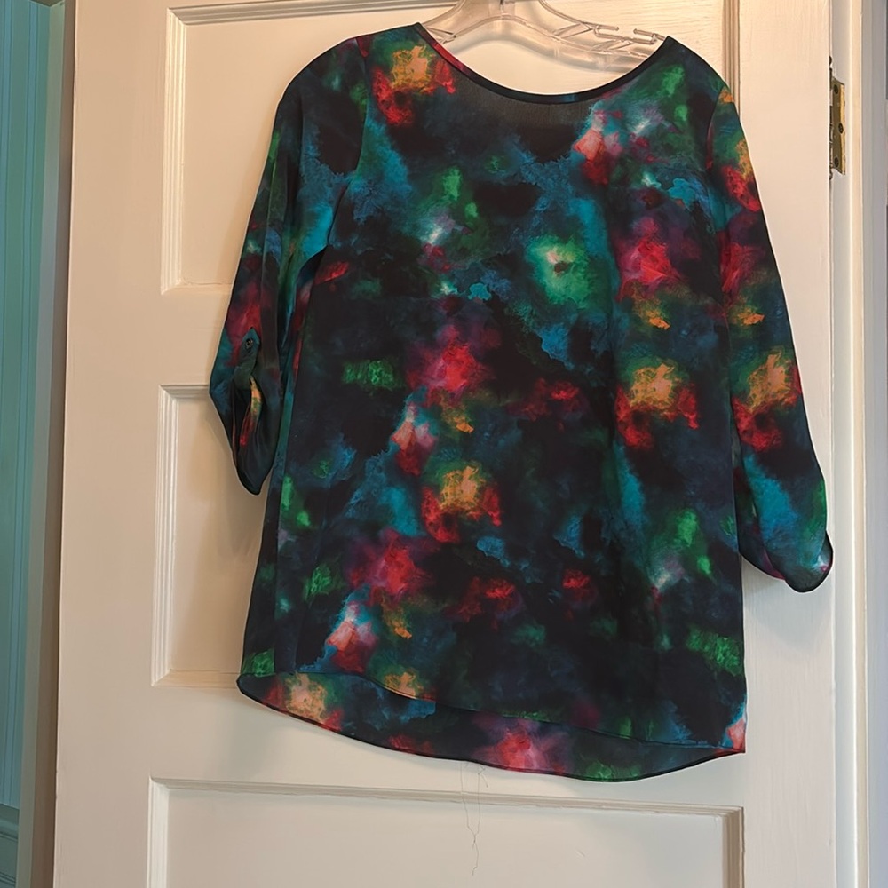 Shoshanna Green and Blue Graphic 3/4 Sleeve Blouse